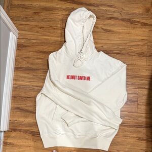 Helmut Lang White Hoodie with Red Lifeguard Design